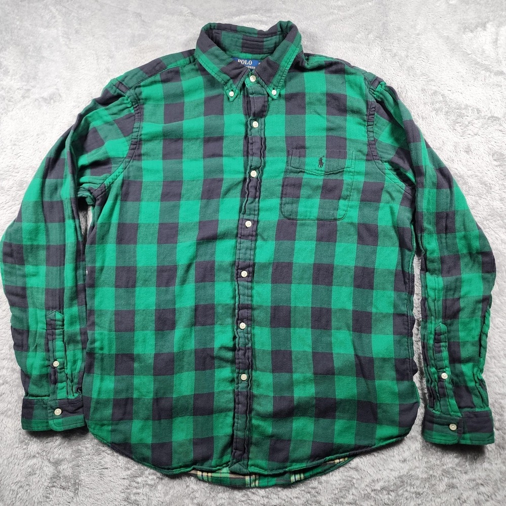 Polo Ralph Lauren Shirt Mens XL Green Black Buffalo Plaid Flannel Long Sleeve - Picture 4 of 11